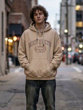 VTG Ecko Unltd Embroidered Rhino Hoodie Beige Tan Size XL